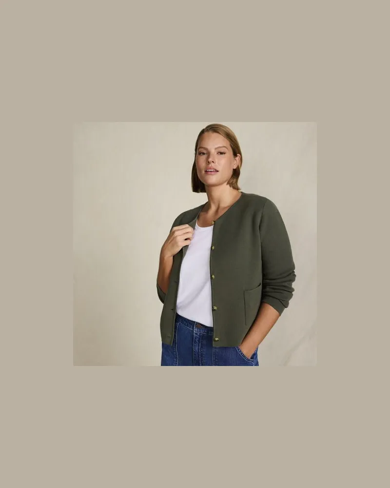 Lands' End Kragenloser Feinstrick-Blazer, Damen, Größe plus, Grün, Baumwolle, by Grün
