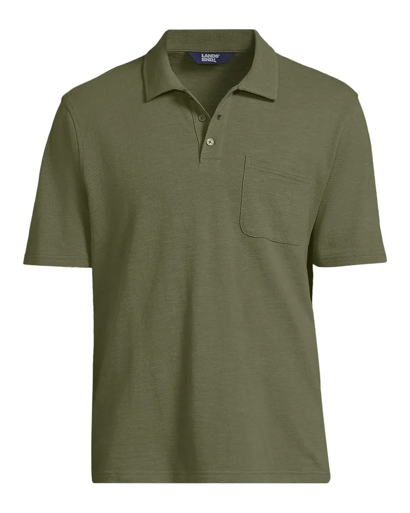 Lands' End Poloshirt aus Baumwoll/Leinenmix, Herren, Größe regular, Grün, Leinen/Baumwoll-Mischung, by Grün