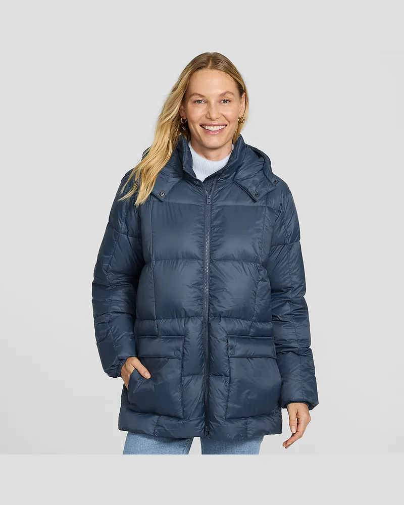 Lands' End Ultraleichte verstaubare Wanderweight Daunen-Kapuzenjacke, Damen, Größe petite, Blau, Nylon, by Blau