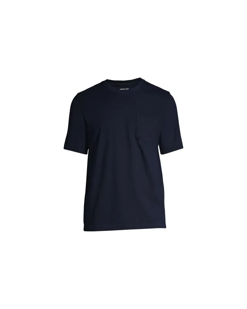 Lands' End Super-T Kurzarm-Shirt mit Brusttasche, Classic Fit, Herren, Größe:56-58 regular, Blau, Baumwolle, by Blau