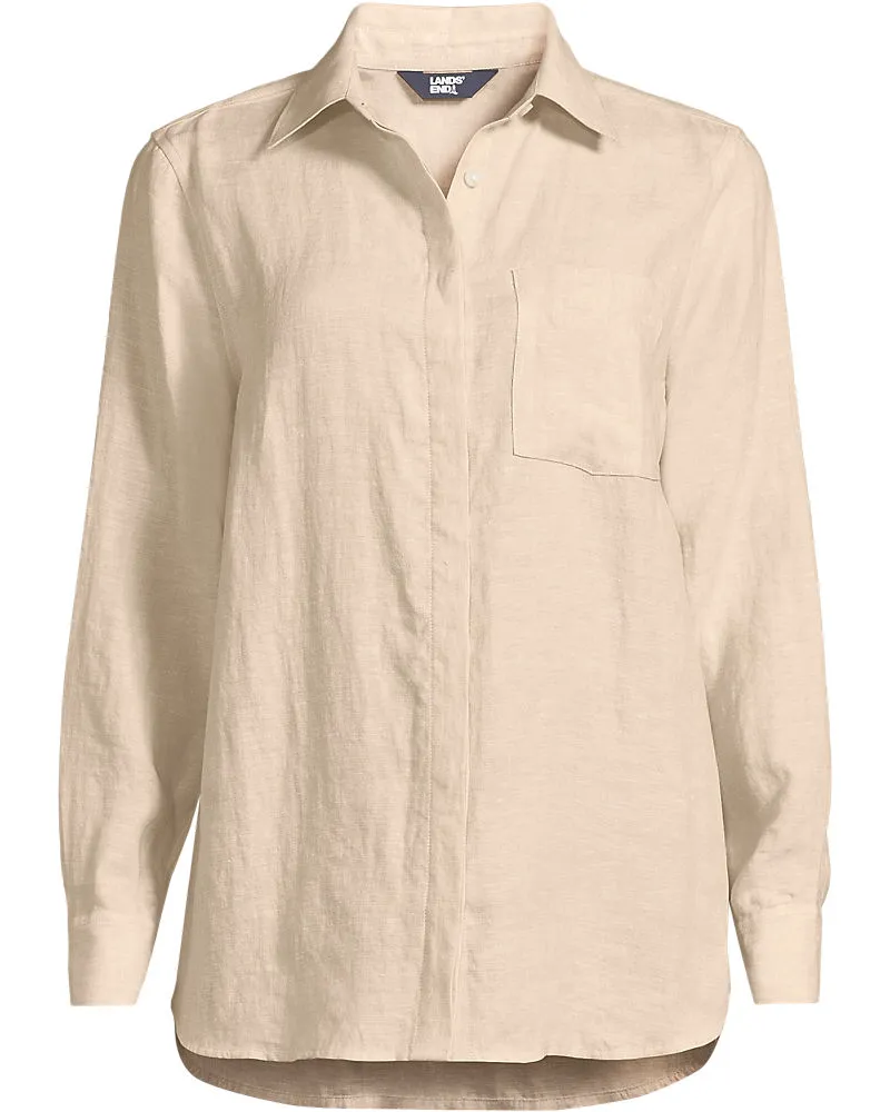 Lands' End Premium Reinleinen-Bluse, Damen, Größe plus, Weiß, Leinen, by Weiß