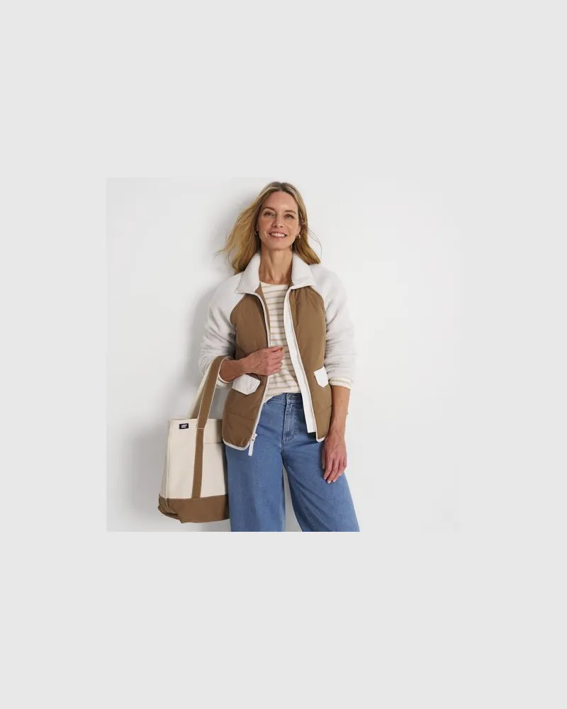 Lands' End Steppjacke mit Teddy-Ärmeln, Damen, Größe regular, Weiß, Polyester, by Weiß