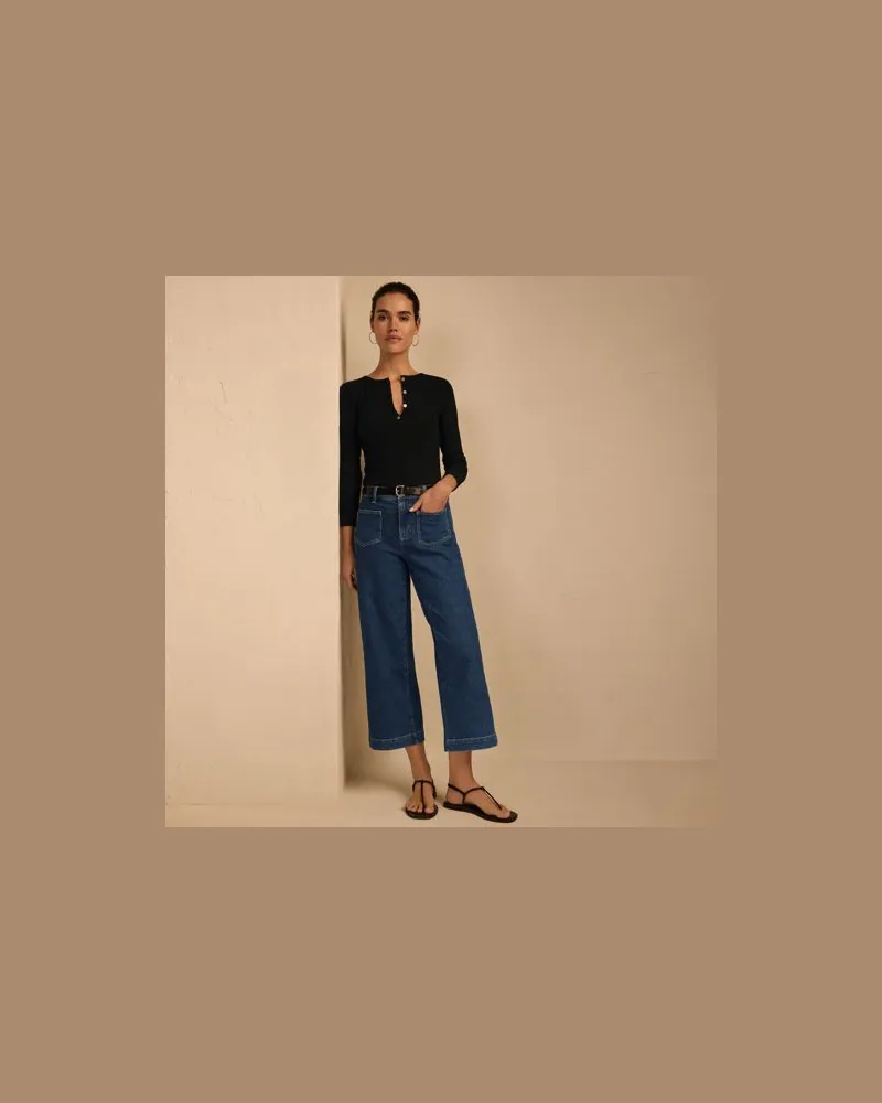 Lands' End Soft Denim 7/8-Hose mit weitem Bein, Damen, Größe regular, Blau, Baumwolle/Elasthan, by Blau