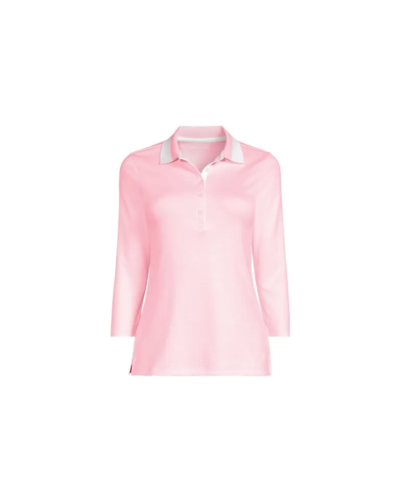 Lands' End Supima-Poloshirt mit 3/4-Ärmeln, Damen, Größe plus, Pink, Baumwolle, by Pink