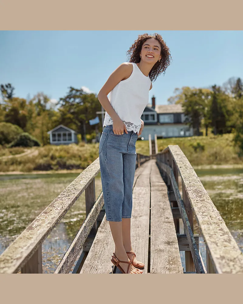 Lands' End Soft Denim Relaxte Capri-Jeans, Damen, Größe regular, Blau, Elasthan/Baumwoll-Mischung, by Blau