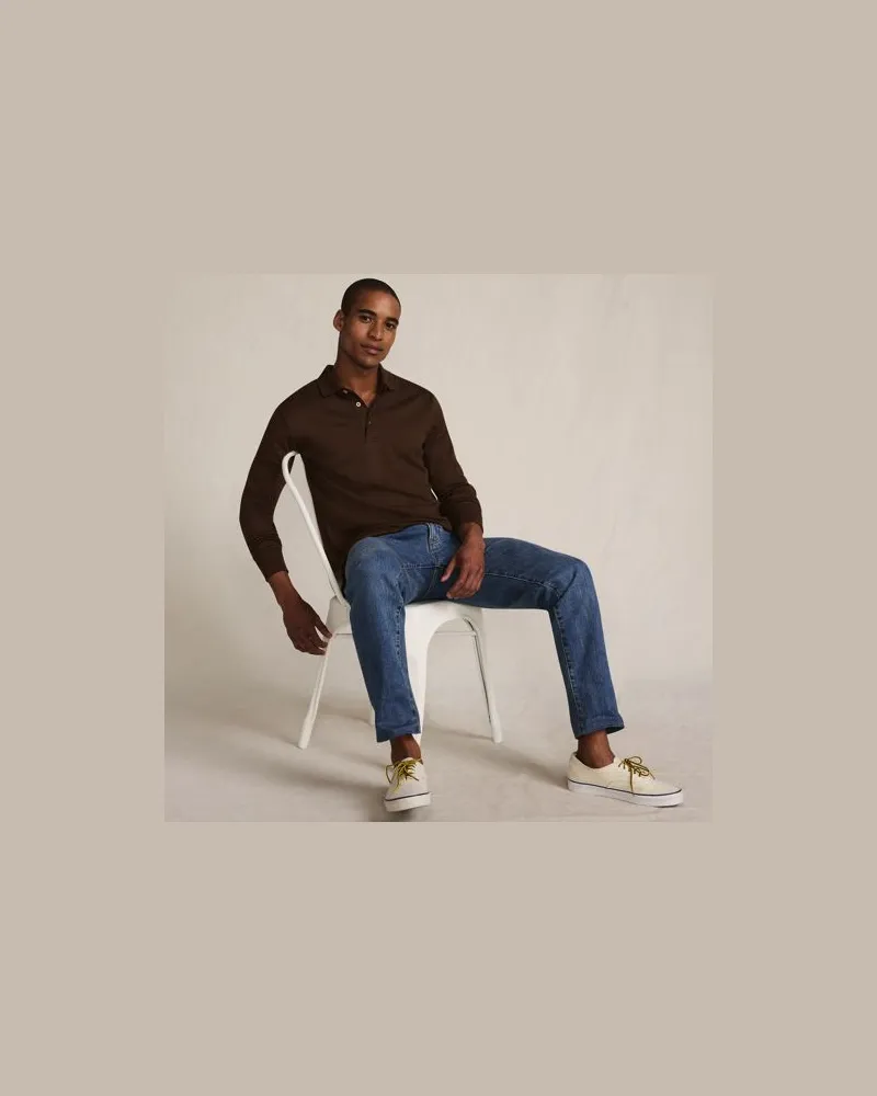 Lands' End Supima Langarm-Polo, Classic Fit, Herren, Größe:52-54 regular, Braun, Baumwolle, by Braun
