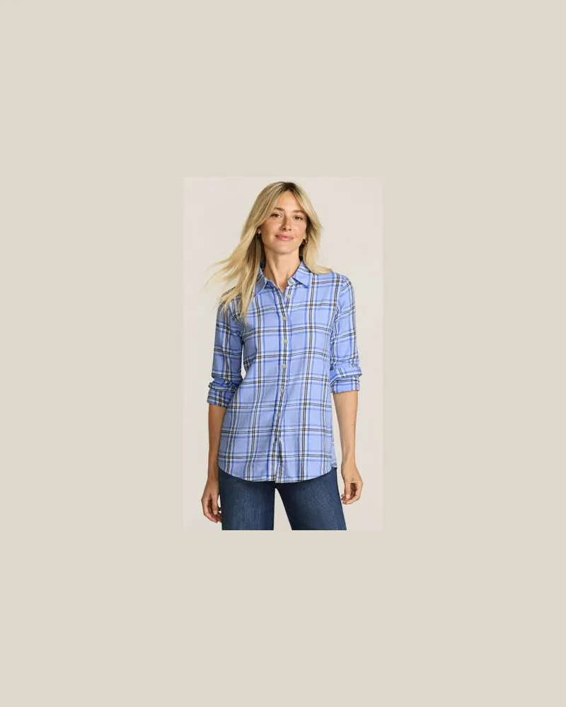 Lands' End Boyfriend-Bluse aus Flanell, Damen, Größe plus, Blau, Baumwolle, by Blau