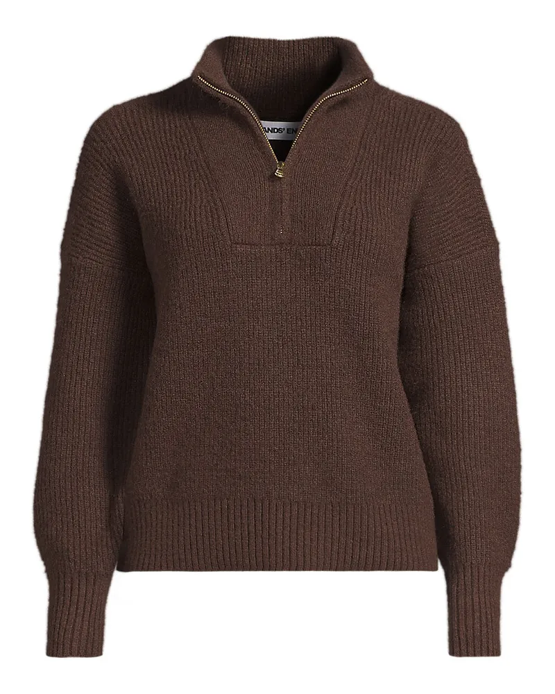 Lands' End Flauschiger Troyer-Pullover, Damen, Größe petite, Braun, Elasthan/Polyester-Mischung/Nylon-Mischung, by Braun