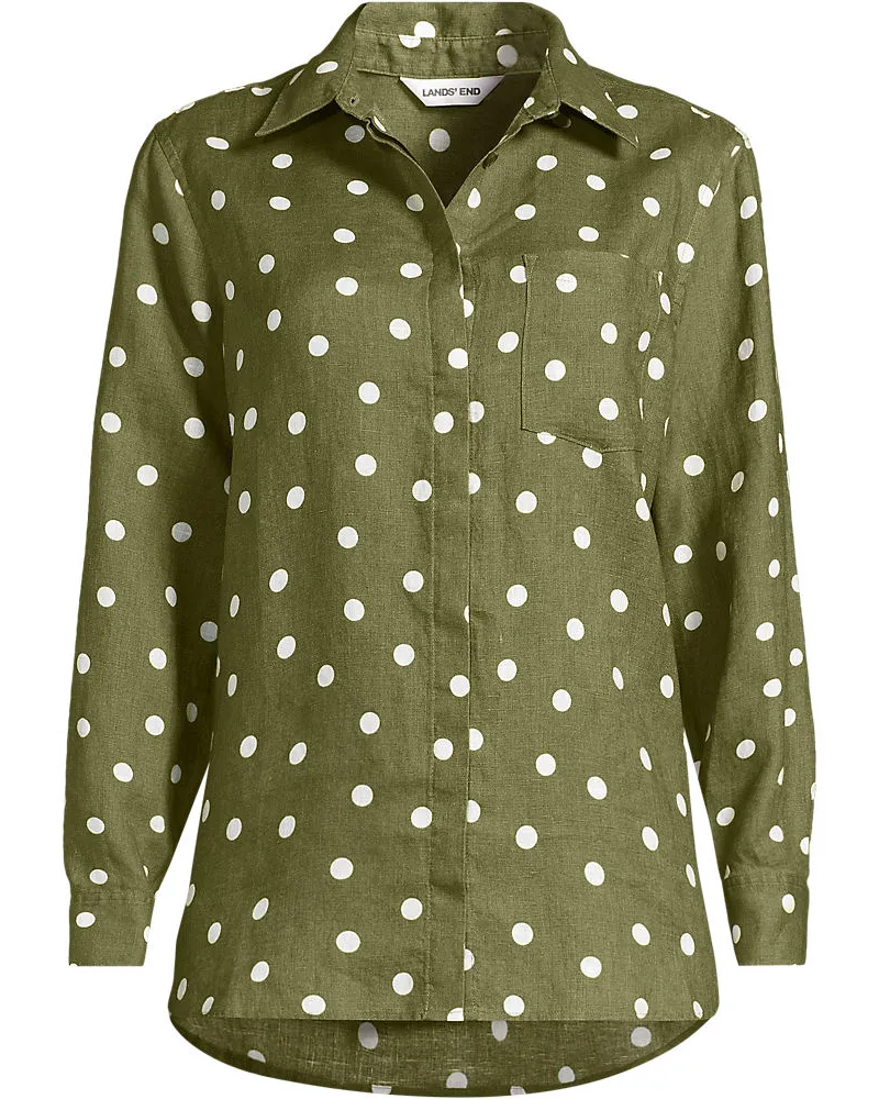 Lands' End Premium Reinleinen-Bluse, Damen, Größe regular, Grün, Leinen, by Grün