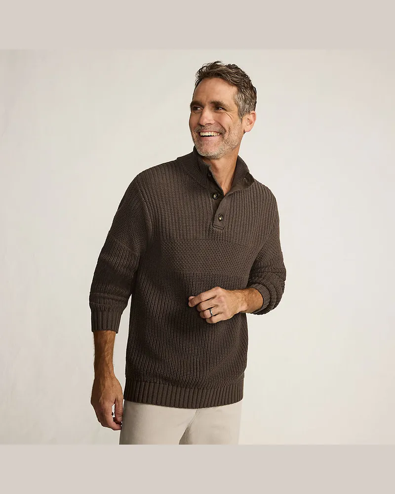 Lands' End Strukturierter Troyer-Pullover Drifter, Herren, Größe regular, Braun, Baumwolle, by Braun