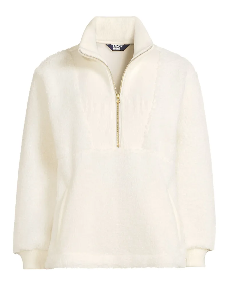 Lands' End Teddy-Pullover mit Reißverschluss, Damen, Größe plus, Weiß, Polyester, by Weiß