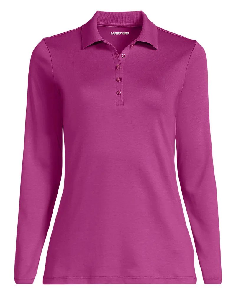 Lands' End Supima-Poloshirt mit langen Ärmeln, Damen, Größe plus, Pink, Baumwolle, by Pink