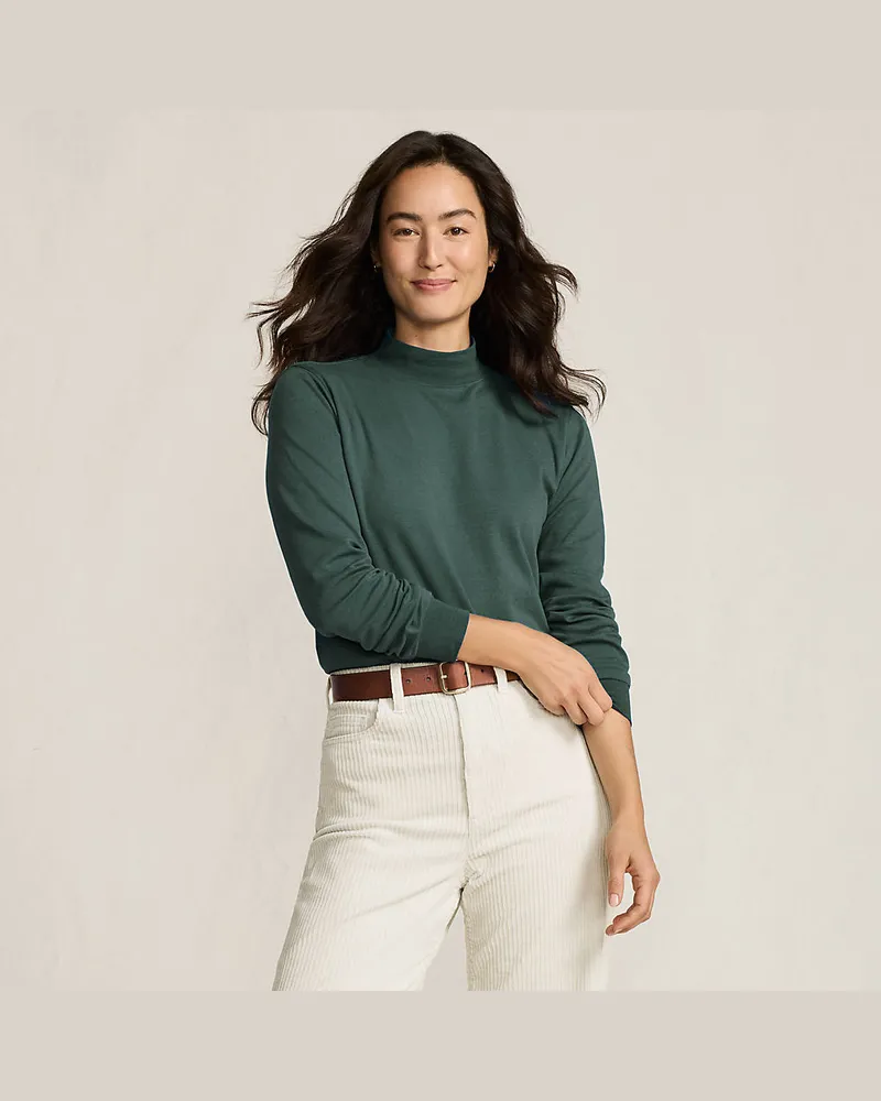 Lands' End Stehkragen-Shirt, Damen, Größe petite, Grün, Baumwolle, by Grün