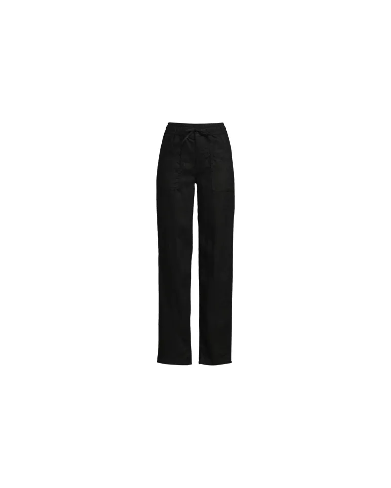 Lands' End Relaxte Leinenhose mit geradem Bein, Damen, Größe regular, Schwarz, by Schwarz