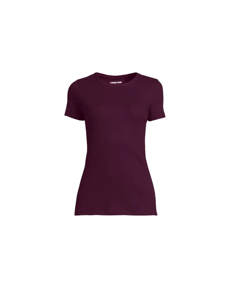 Lands' End Feinripp-Shirt mit Rundhalsausschnitt und kurzen Ärmeln, Damen, Größe regular, Lila, Baumwolle/Elasthan, by Lila