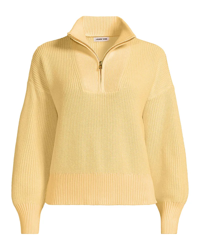 Lands' End Stehkragenpullover mit Reißverschluss DRIFTER, Damen, Größe regular, Gelb, Baumwolle, by Gelb