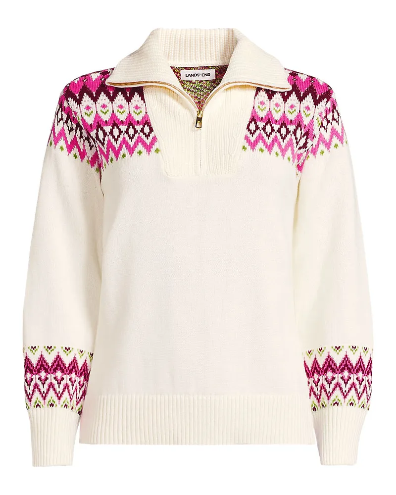 Lands' End Jacquard-Pullover Drifter Slim Fit mit Reißverschluss, Damen, Größe plus, Pink, Baumwolle, by Pink