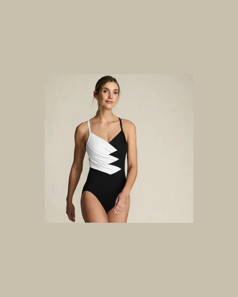 Lands' End Shape-Badeanzug SLENDER mit Webdetail, Damen, Größe regular, Schwarz, Elasthan/Nylon-Mischung, by Schwarz