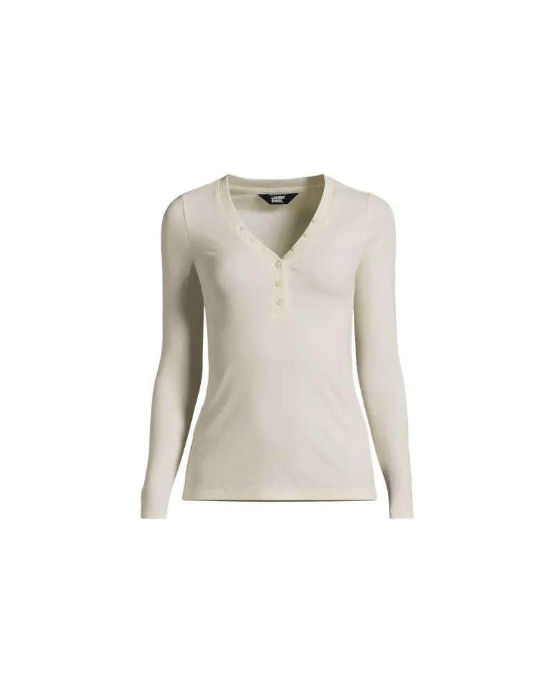 Lands' End Fließendes Doppeljersey-Henleyshirt, Damen, Größe regular, Weiß, Elasthan/Polyester/Viskose, by Weiß