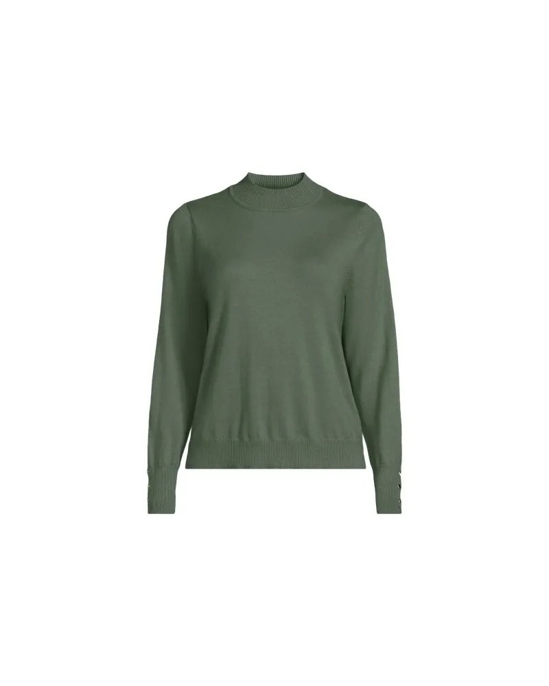 Lands' End Stehkragenpullover mit Ärmelknöpfen, Damen, Größe:40-42 regular, Grün, Polyester/Nylon/Viskose, by Grün
