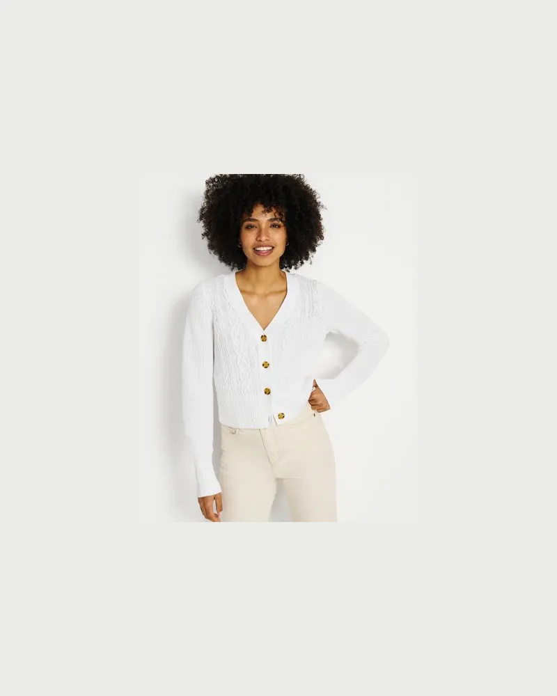 Lands' End Cardigan aus Leinenmix, Damen, Größe:44-46 regular, Weiß, by Weiß