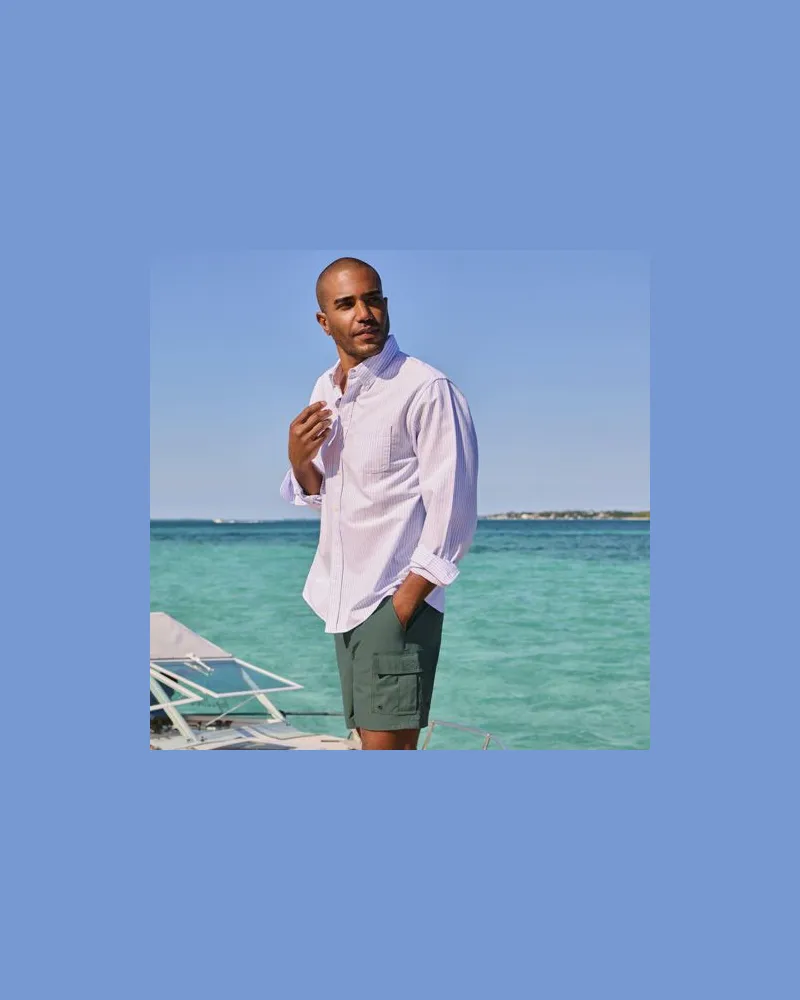 Lands' End Schnelltrocknende LSF 50 Cargo-Badeshorts, 18 cm, Herren, Größe:60 regular, Grün, Elasthan/Polyester-Mischung, by Grün