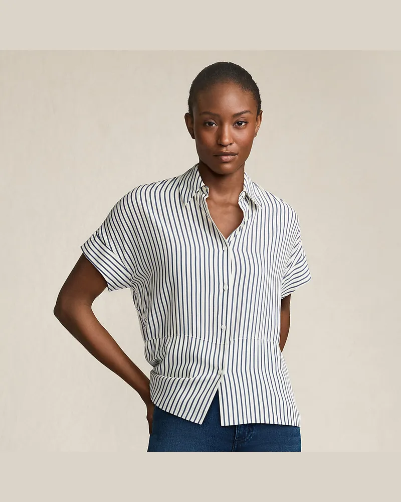 Lands' End Kurzarm-Hemdbluse, Damen, Größe regular, Blau, Viskose, by Blau