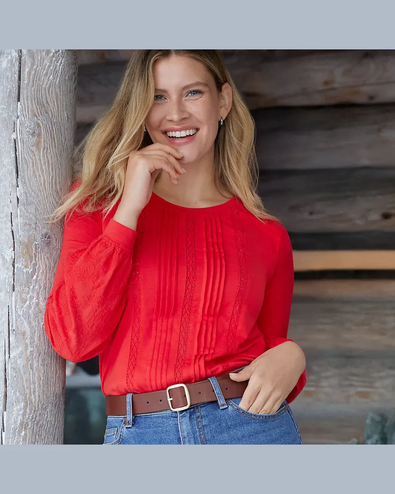 Lands' End Biesenshirt aus Baumwoll/Modalmix, Damen, GrÃ¶ÃŸe petite, Rot, Baumwoll-Mischung/Viskose-Mischung, by Rot