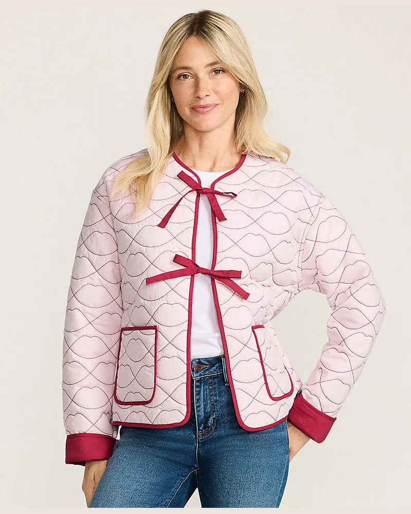 Lands' End x Lulu Guinness Lips Steppjacke, Damen, Größe petite, Pink, Baumwolle, by Lands' End Pink