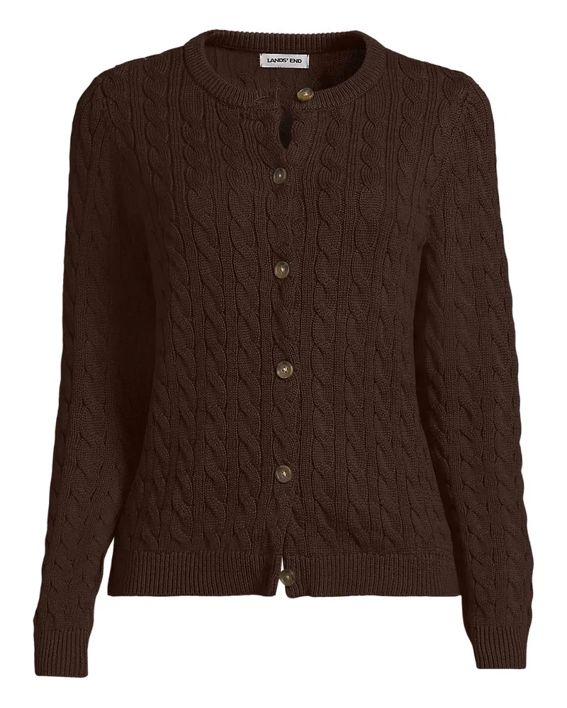 Lands' End Drifter Zopfmuster-Cardigan mit Rundausschnitt, Damen, Größe plus, Braun, Baumwolle, by Braun