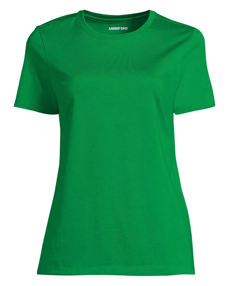 Lands' End Supima Kurzarm-Shirt mit rundem Ausschnitt, Damen, GrÃ¶ÃŸe regular, GrÃ¼n, Baumwolle, by Grã¼n