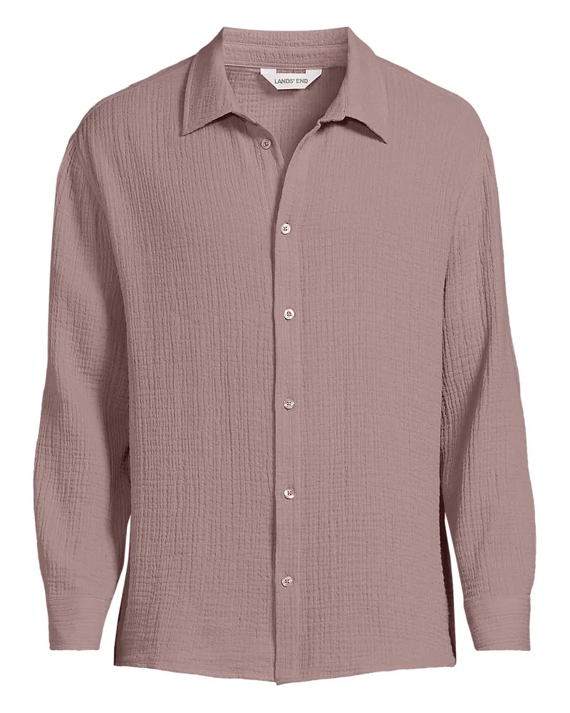 Lands' End Doppellagiges Langarm-Hemd, Herren, Größe regular, Pink, by Pink