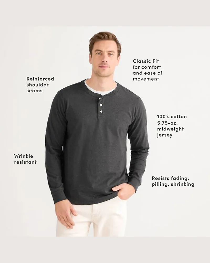 Lands' End Super-T Langarm-Henleyshirt, Classic Fit, Herren, Größe regular, Schwarz, Baumwolle, by Schwarz