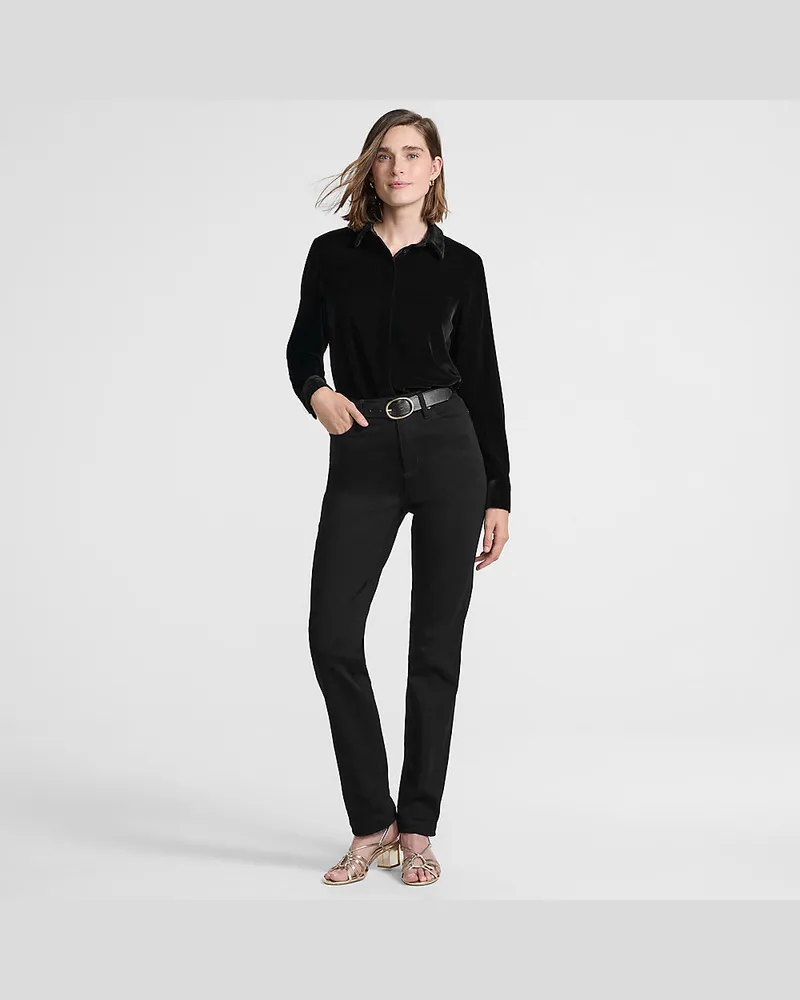 Lands' End Samtbluse, Damen, Größe regular, Schwarz, Polyester, by Schwarz