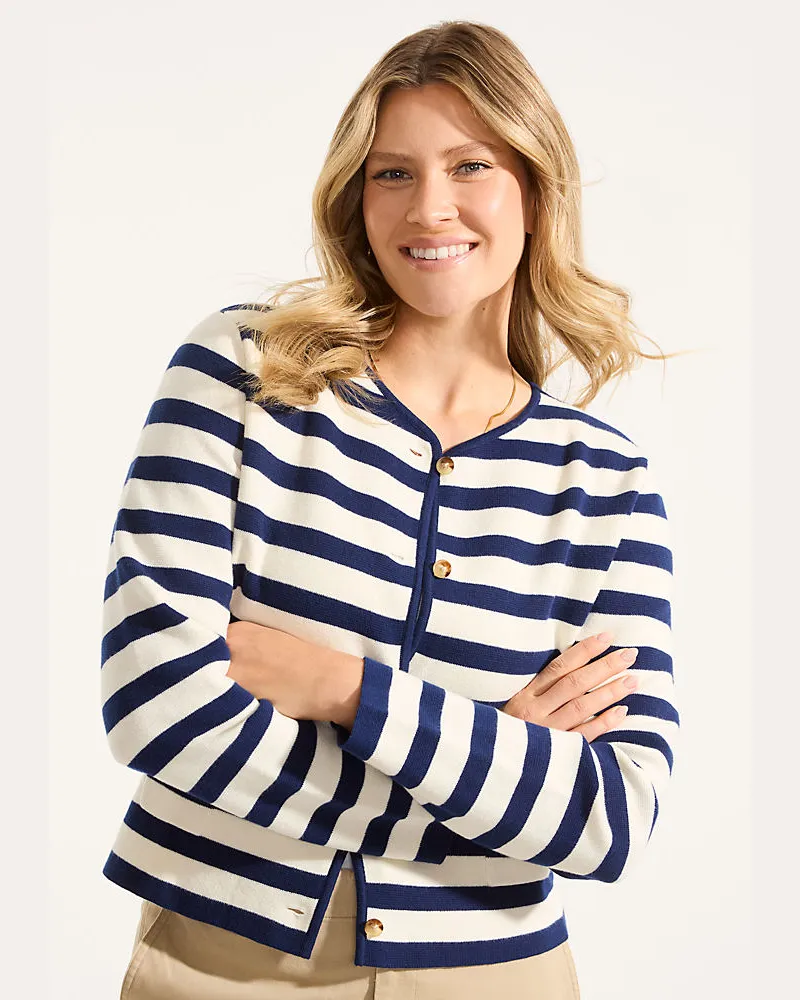 Lands' End Kragenloser Feinstrick-Blazer, Damen, Größe petite, Weiß, Baumwolle, by Weiß