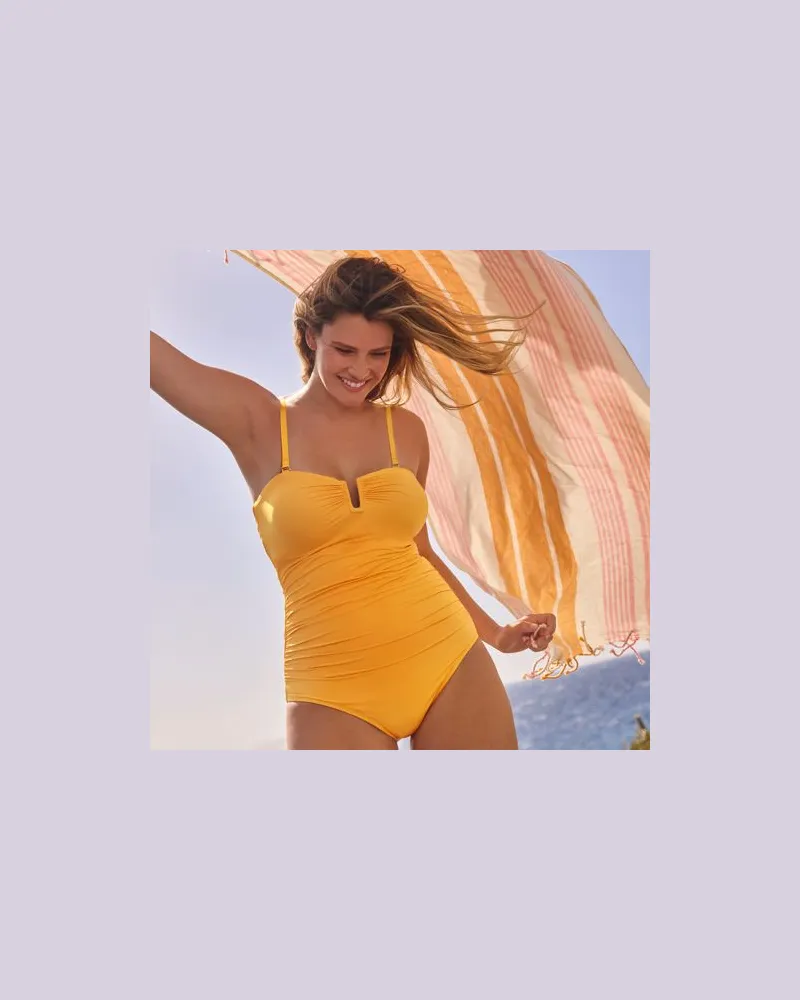 Lands' End Bandeau-Badeanzug Slender, Damen, Größe regular, Orange, Elasthan/Nylon-Mischung, by Orange
