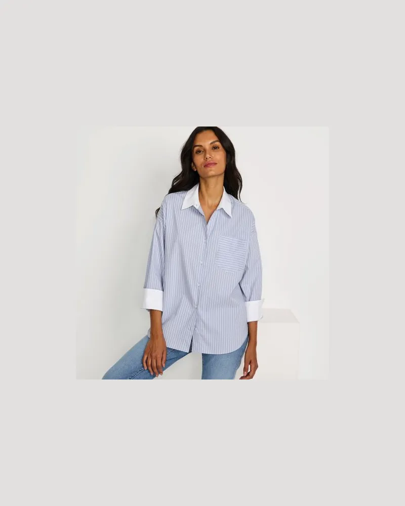 Lands' End Langarm-Hemdbluse, Damen, Größe:44-46 regular, Blau, Baumwolle/Polyester-Mischung, by Blau