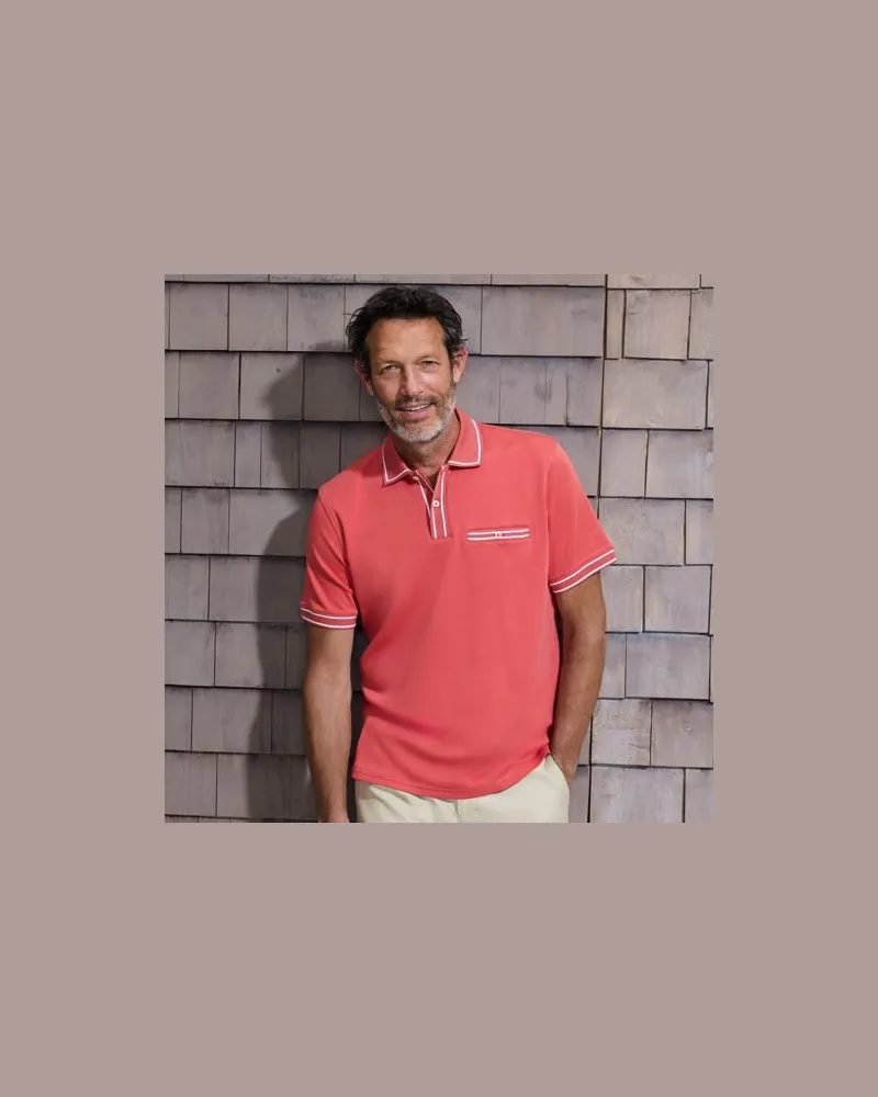 Lands' End Supima-Poloshirt mit Streifendetails, Herren, Größe regular, Rot, Baumwolle, by Rot