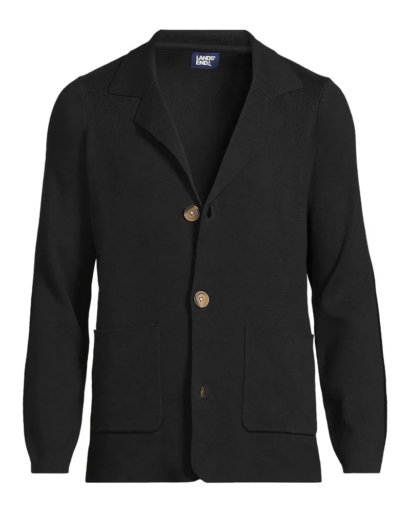 Lands' End Sakko aus Baumwoll-Feinstrick, Herren, Größe regular, Schwarz, Baumwolle, by Schwarz
