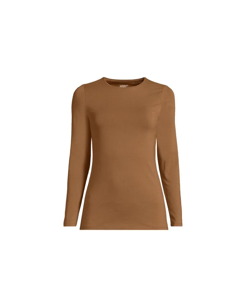 Lands' End Shirt aus Baumwolle/Modal-Mix mit Rundausschnitt, Damen, Größe plus, Beige, Elasthan/Baumwolle Modal, by Beige