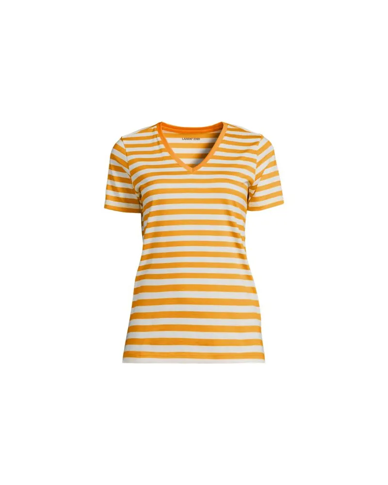 Lands' End Supima Kurzarm-Shirt mit V-Ausschnitt, Damen, Größe plus, Orange, Baumwolle, by Orange