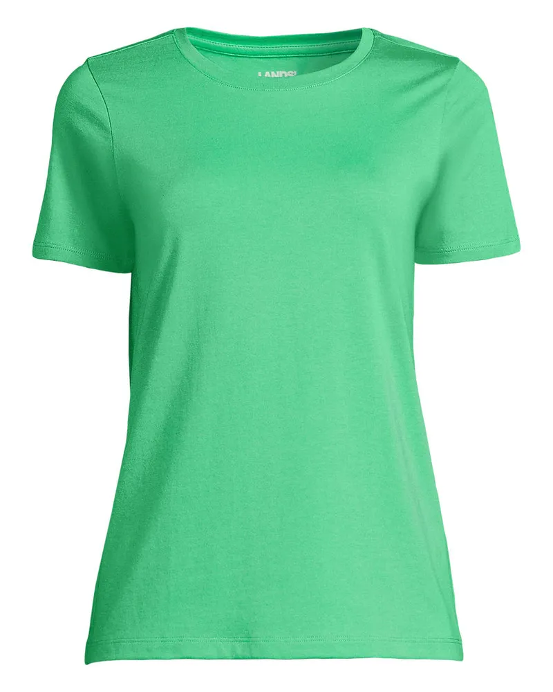Lands' End Supima Kurzarm-Shirt mit rundem Ausschnitt, Damen, GrÃ¶ÃŸe regular, GrÃ¼n, Baumwolle, by Grã¼n