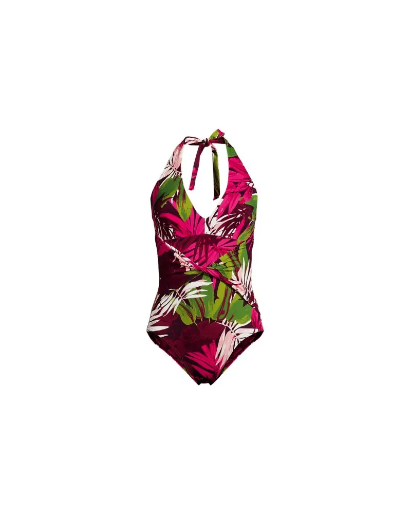 Lands' End Figurformender Neckholder-Badeanzug, hoher Beinausschnitt, Damen, Größe plus, Rot, Elasthan/Nylon-Mischung, by Rot