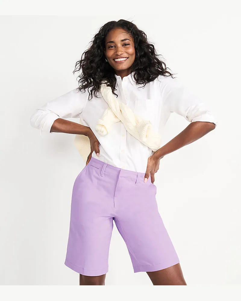 Lands' End Chino-Bermudas, Damen, Größe regular, Lila, Elasthan/Baumwoll-Mischung, by Lila
