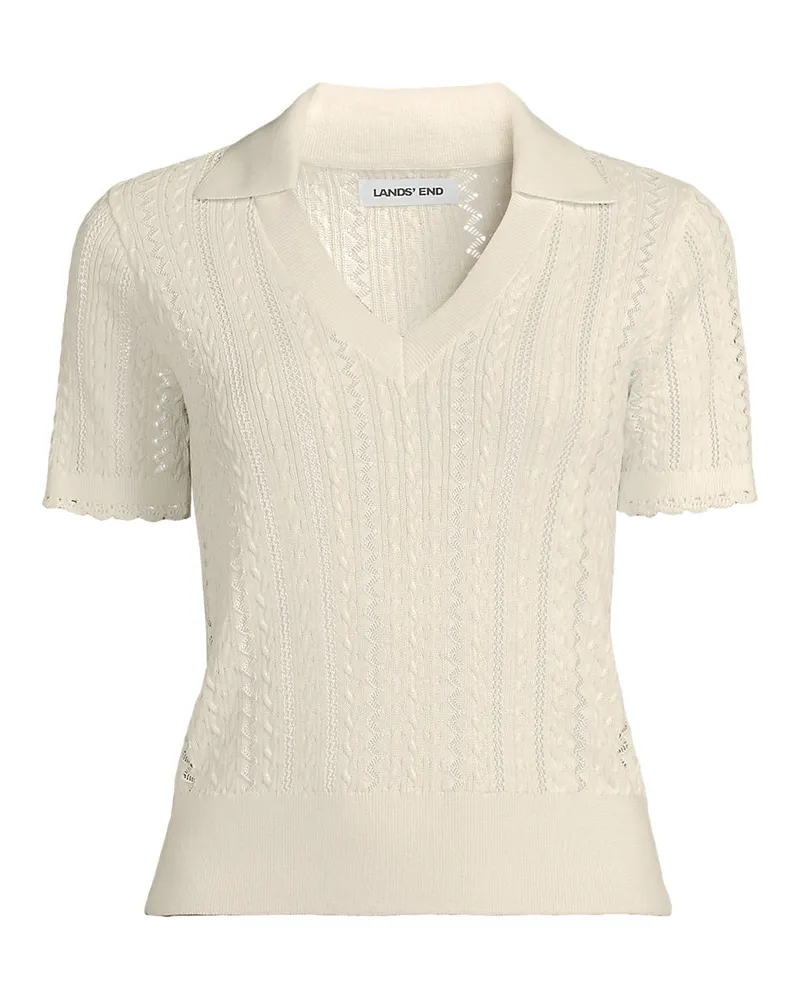 Lands' End Ajour-Polopullover aus Baumwolle, Damen, Größe plus, Weiß, Baumwolle, by Weiß