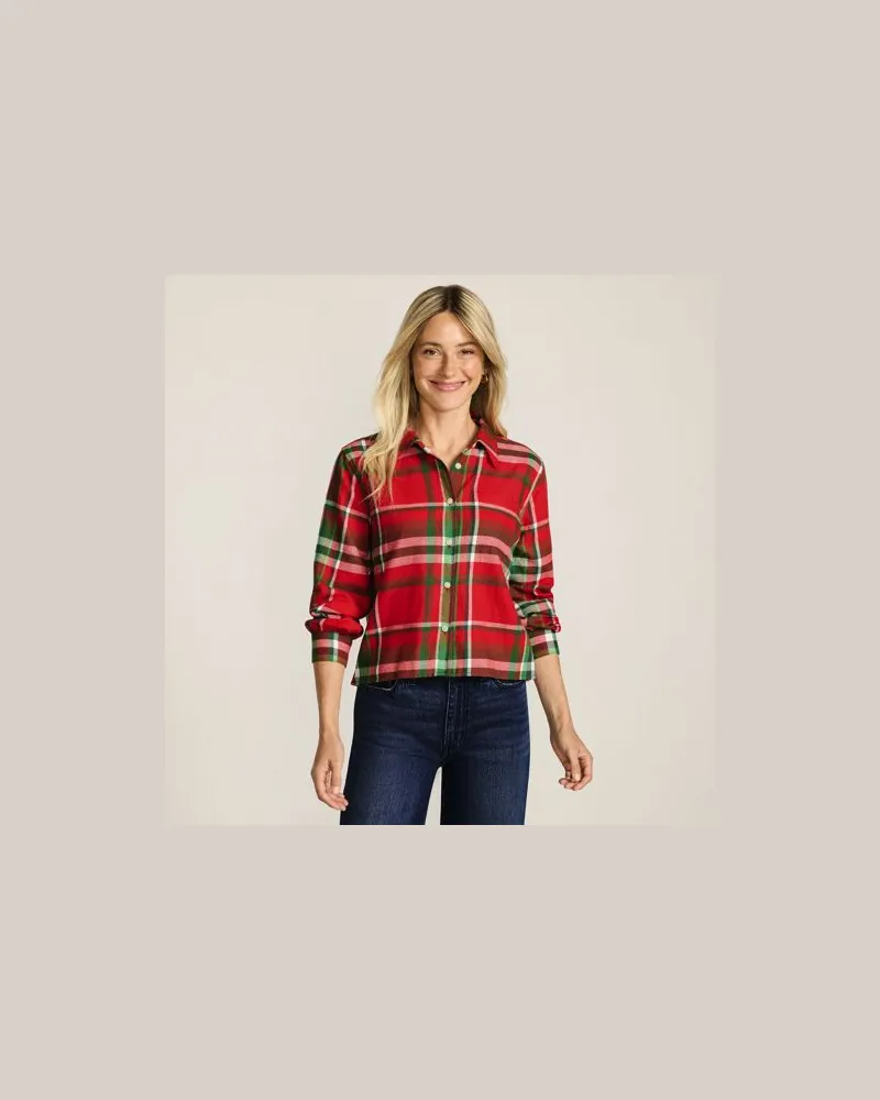 Lands' End Verkürzte Flanellbluse, Damen, Größe regular, Rot, Baumwolle, by Rot