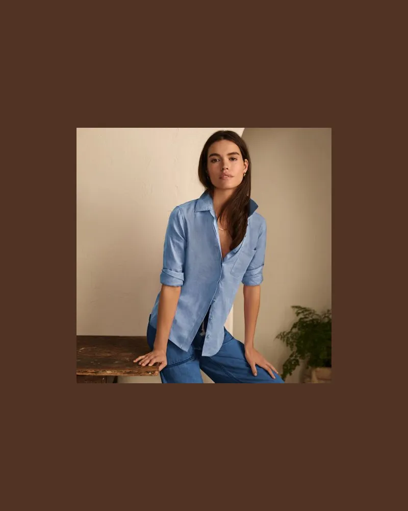 Lands' End Leinenbluse, Damen, Größe:40-42 petite, Blau, Leinen, by Blau