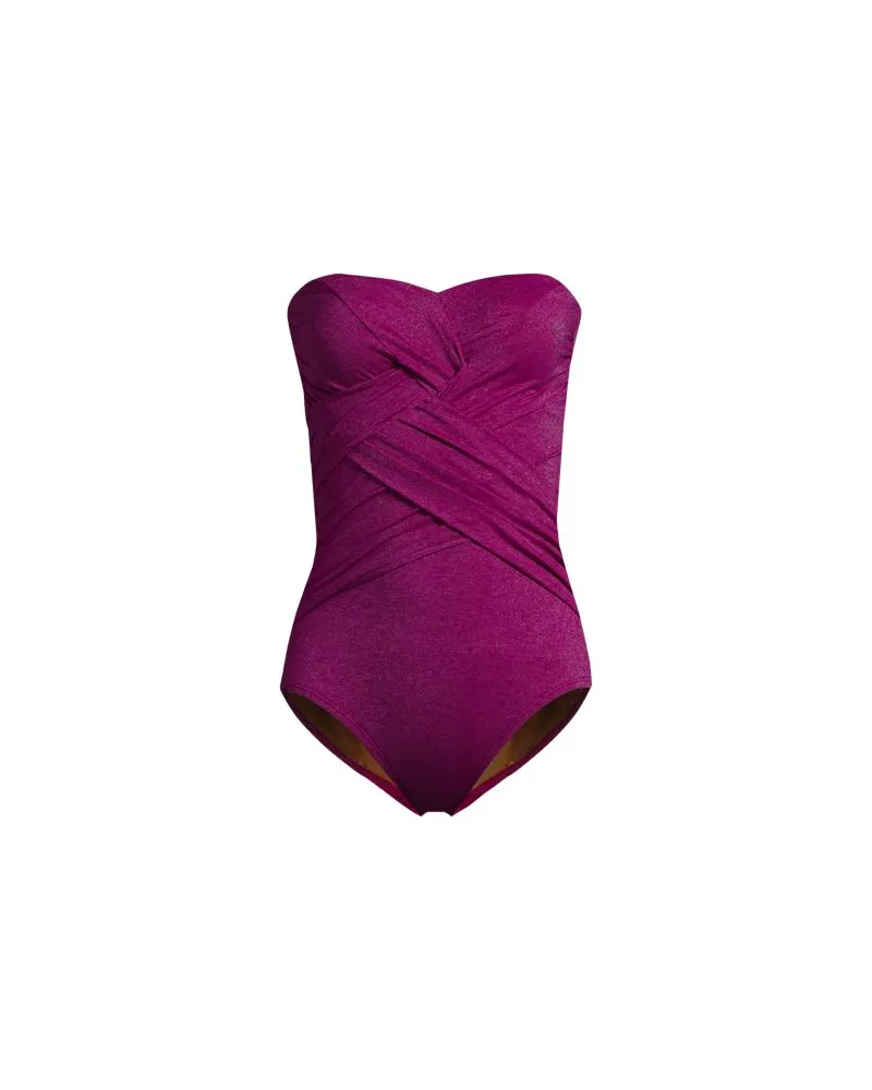 Lands' End Glitzer-Bandeau-Badeanzug SLENDER, Damen, Größe regular, Lila, Elasthan/Polyester-Mischung/Nylon-Mischung, by Lila