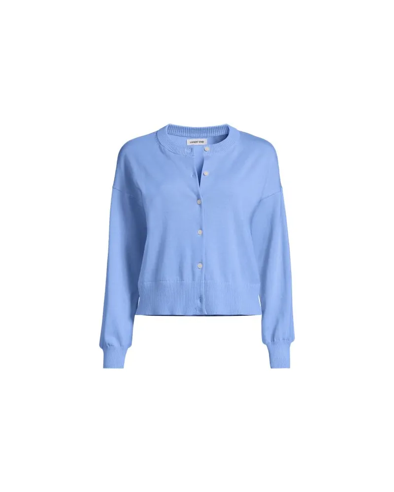 Lands' End Kurzer Feinstrick-Cardigan aus Baumwolle, Damen, Größe:40-42 regular, Blau, Baumwolle, by Blau