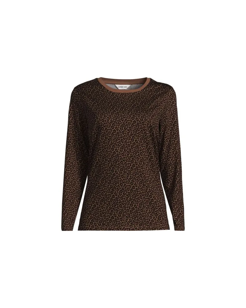 Lands' End Langärmeliges Supima-Shirt mit Rundausschnitt, Damen, Größe regular, Braun, by Braun